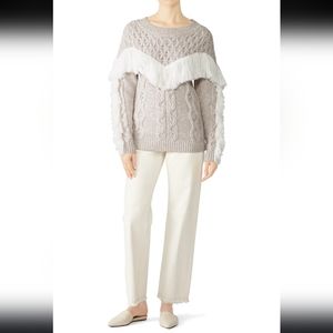 AMUR Ulla Fringe Knit Sweater In Oatmeal Women's XL EUC